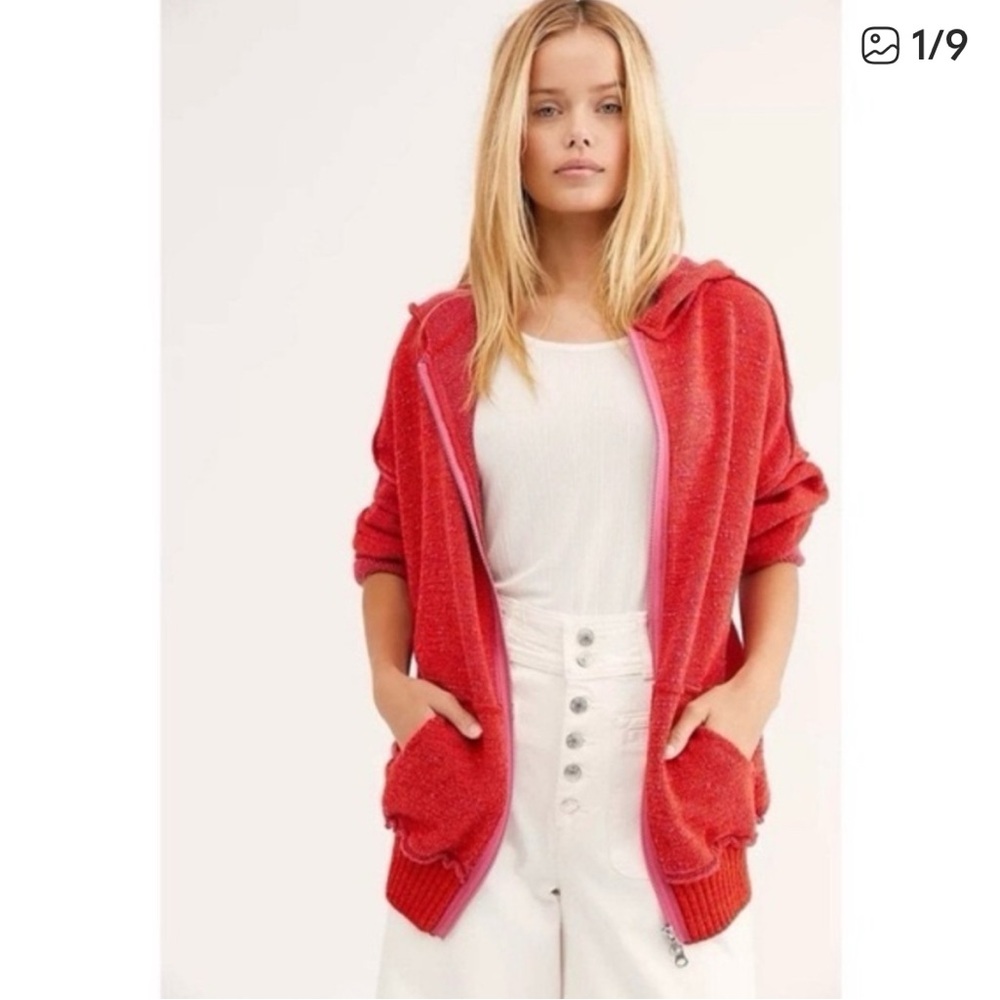 Free People Knit Oversized  Zip-Up Hoodie